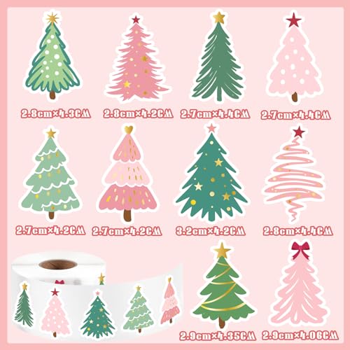 500Pcs Christmas Tree Stickers - Christmas Party Supplies Winter Christmas Roll Stickers Xmas Label Tag Sticker for Christmas Presents Envelopes Candy Bag