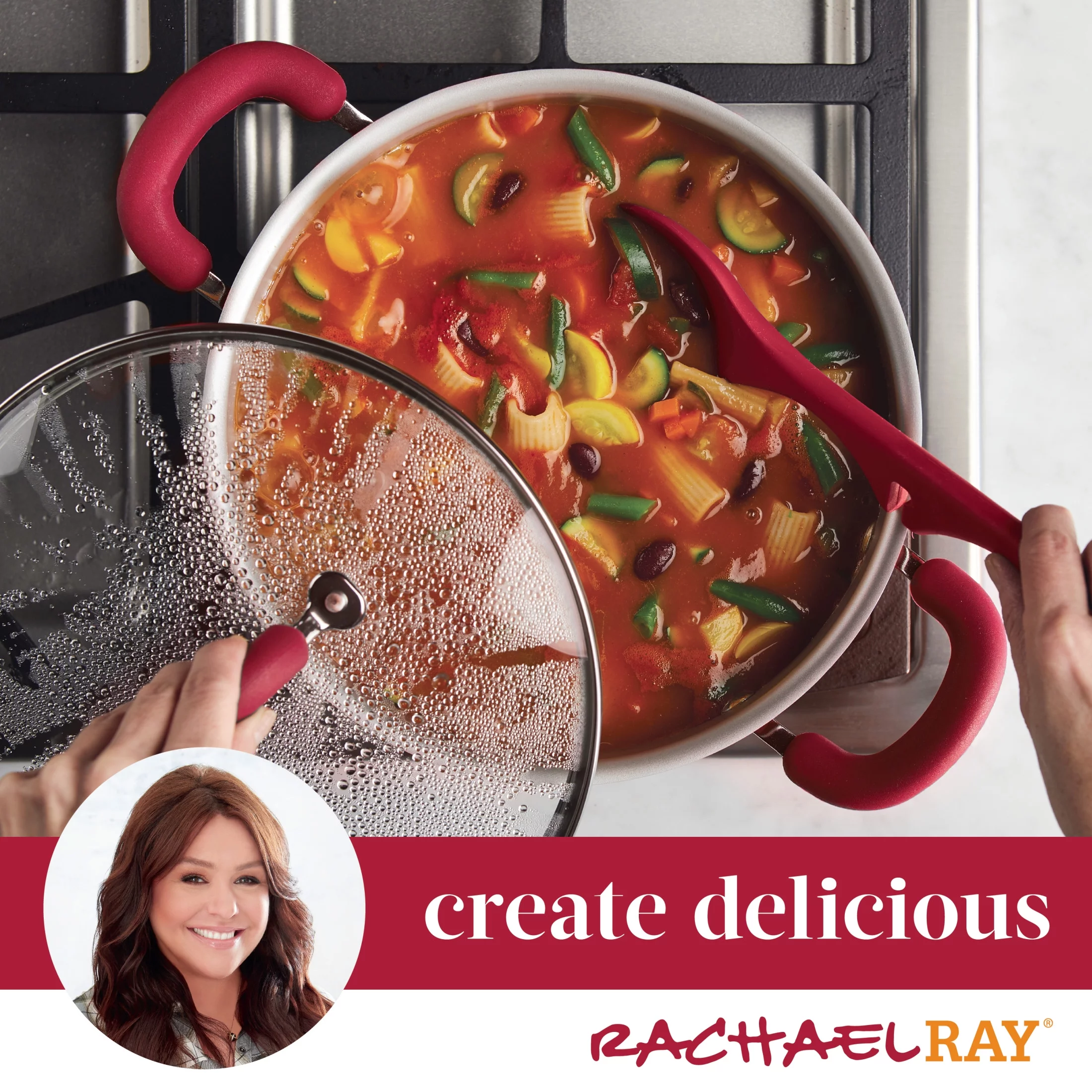 Rachael Ray 6 Qt Create Delicious Aluminum Nonstick Stockpot, Red Shimmer
