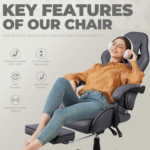 Dowinx Gaming Chair Fabric with Pocket Spring Cushion, Massage Game Chair Cloth with Headrest, Ergonomic Computer Chair with Footrest 290LBS, Black Green