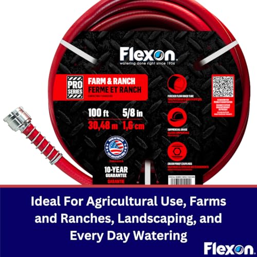 Flexon FA58100CN Farm and Ranch Garden Hose, 100 ft, Red