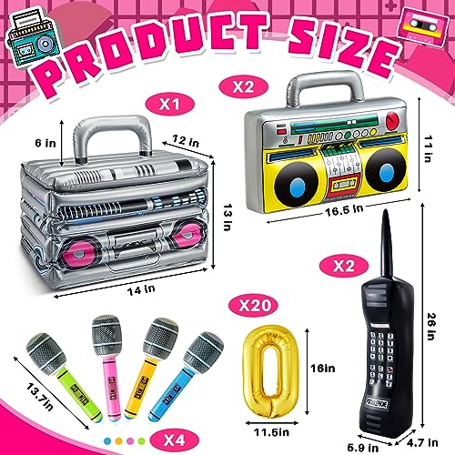 Cunhill 29 Pcs 80s 90s Party Decorations Include Inflatable Boom Box Beverage Cooler 20 Gold Foil Chain Balloons 2 Mobile Phones 2 Radio Boombox 4 Microphones for Hip Hop Theme Supplies Cosplay Props