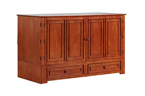 Emurphybed Paradiseo Murphy Cabinet Chest Bed with Charging Station 8 Inch, Queen (Tobacco)