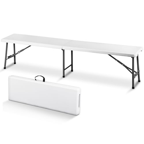 SUPER DEAL 6 FT Plastic Folding Bench, Portable Outdoor Bench with Handle & Non-Slip Mat, Waterproof Dining Seat for Picnic Party Garden Camping Soccer Field, 2 Pack, White