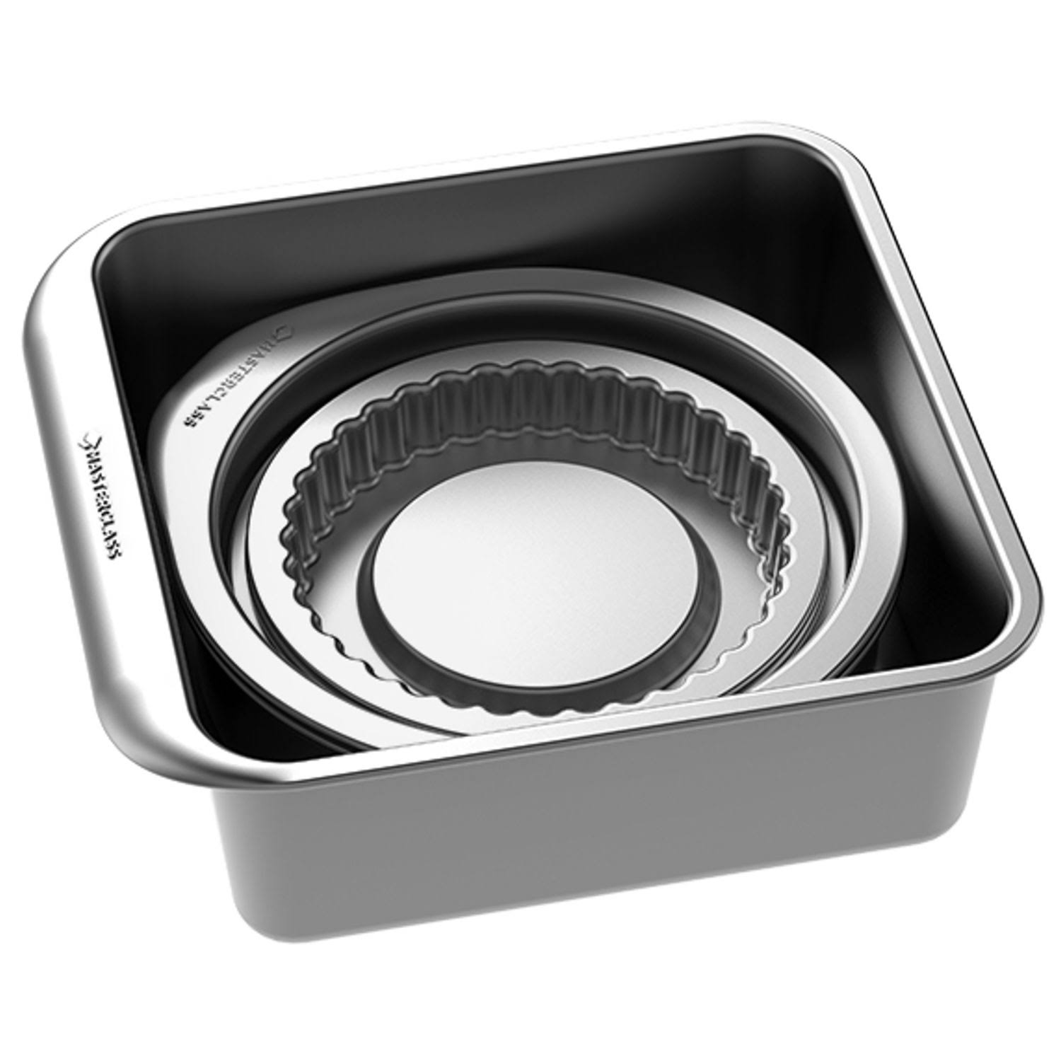Masterclass Smart Space 7 Piece Non Stick Stackable Bakeware Set with 1 x Roasting Tin, 2 x Round Cake Tins, 1 x Sandwich Pan, 2