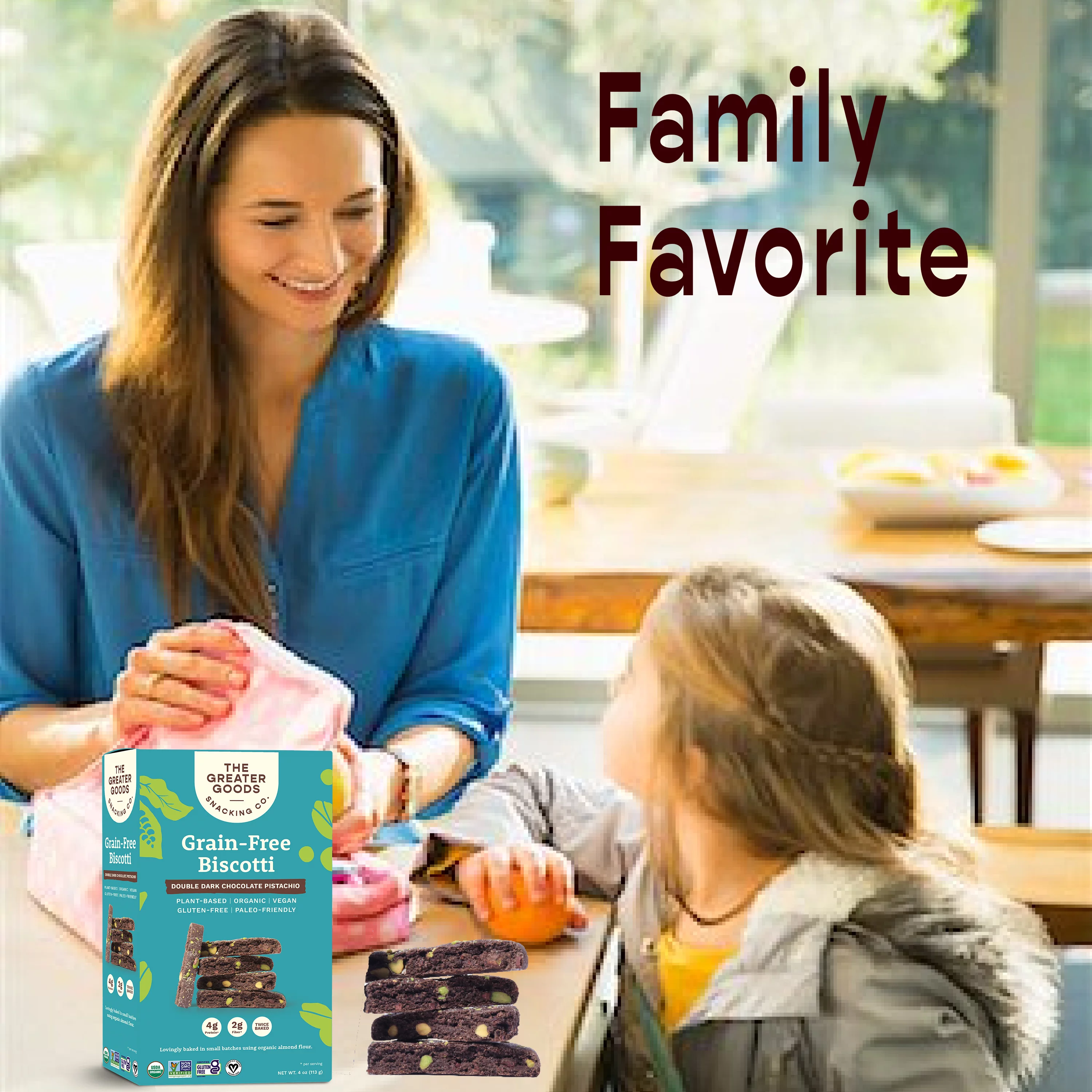 The Greater Goods Snacking Co., Gluten Free Double Dark Chocolate Pistachio Biscotti Cookies, 4oz, 6 Boxes