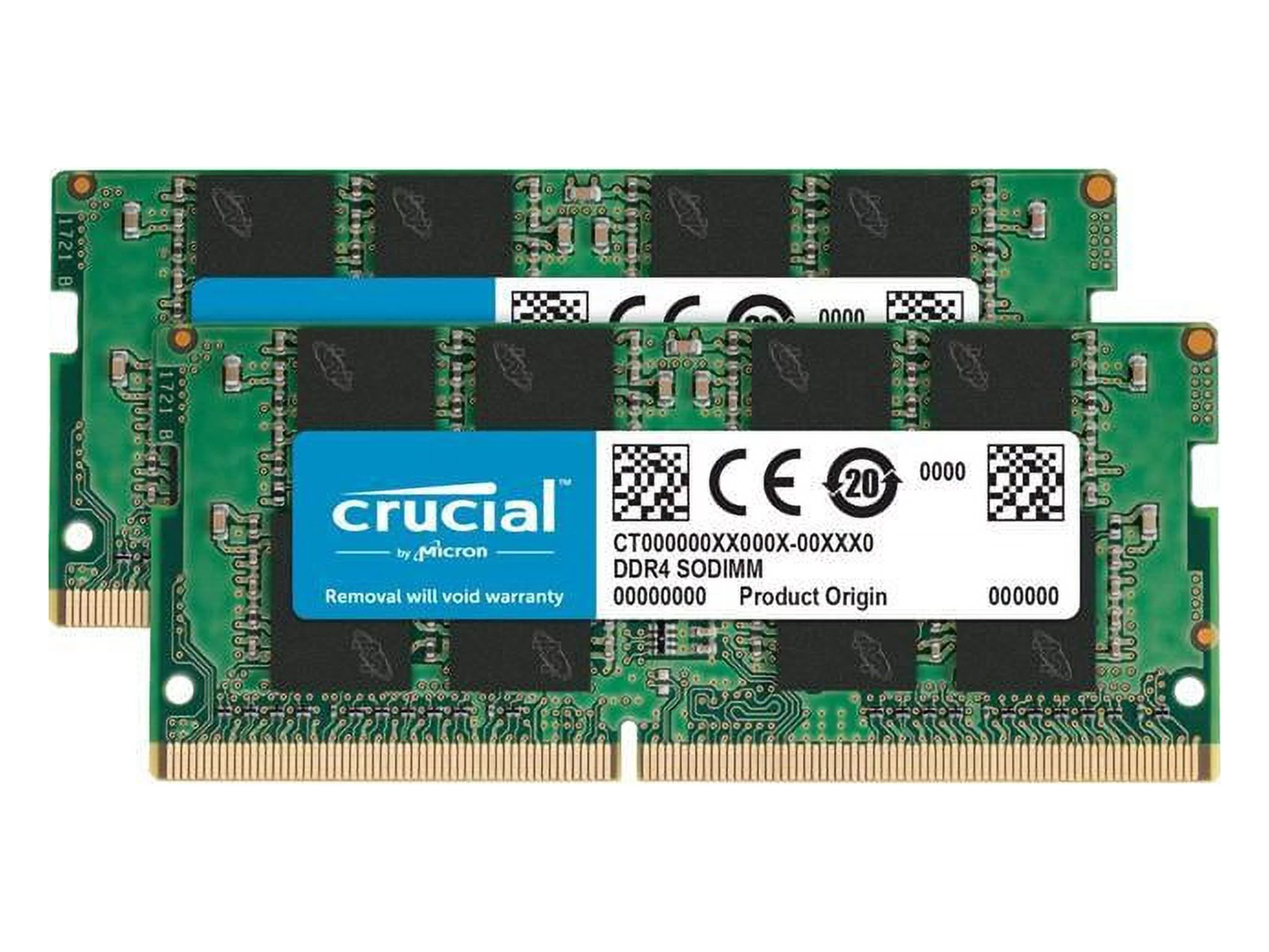 Crucial 64GB (2 x 32GB) DDR4 SDRAM Memory Kit - For Notebook - 64 GB (2 x 32GB) - DDR4-3200/PC4-25600 DDR4 SDRAM - 3200 MHz - CL22 - 1.20 V - Non-ECC - Unregistered - 260-pin - SoDIMM - Lifetime Wa...