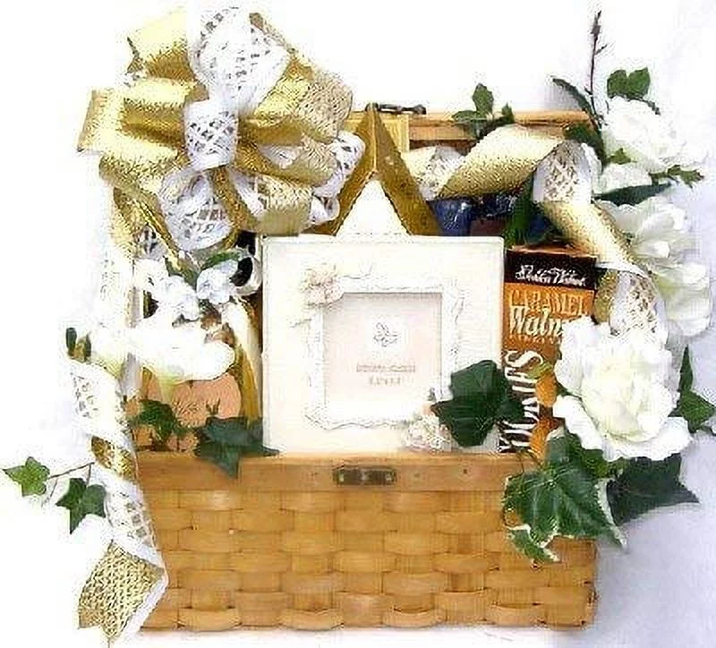 Cherished Memories Wedding Gift Basket - Hand Crafted Wooden Trunk With Treats For The Newlyweds To Enjoy Together