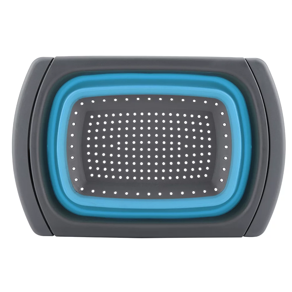 Cesta de drenaje plegable, Cesta de drenaje retráctil plegable de silicona, Colador de pasta para utensilios de cocina(Azul)