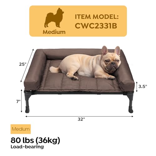 Veehoo Cooling Elevated Dog Bed Add Removable Waterproof Bolster Cushion Mat, Raised Pet Cot with Breathable Teslin Mesh, No-Slip Feet, Dog Couch Bed for Indoor Outdoor, 42x30inches, Beige, CWC2331B