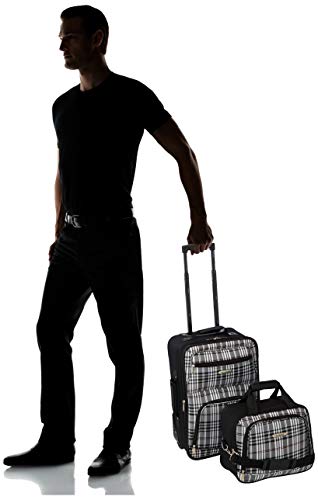 Rockland Fashion Softside Upright Luggage Set, Expandable, Black Plaid, 2-Piece (14/19)