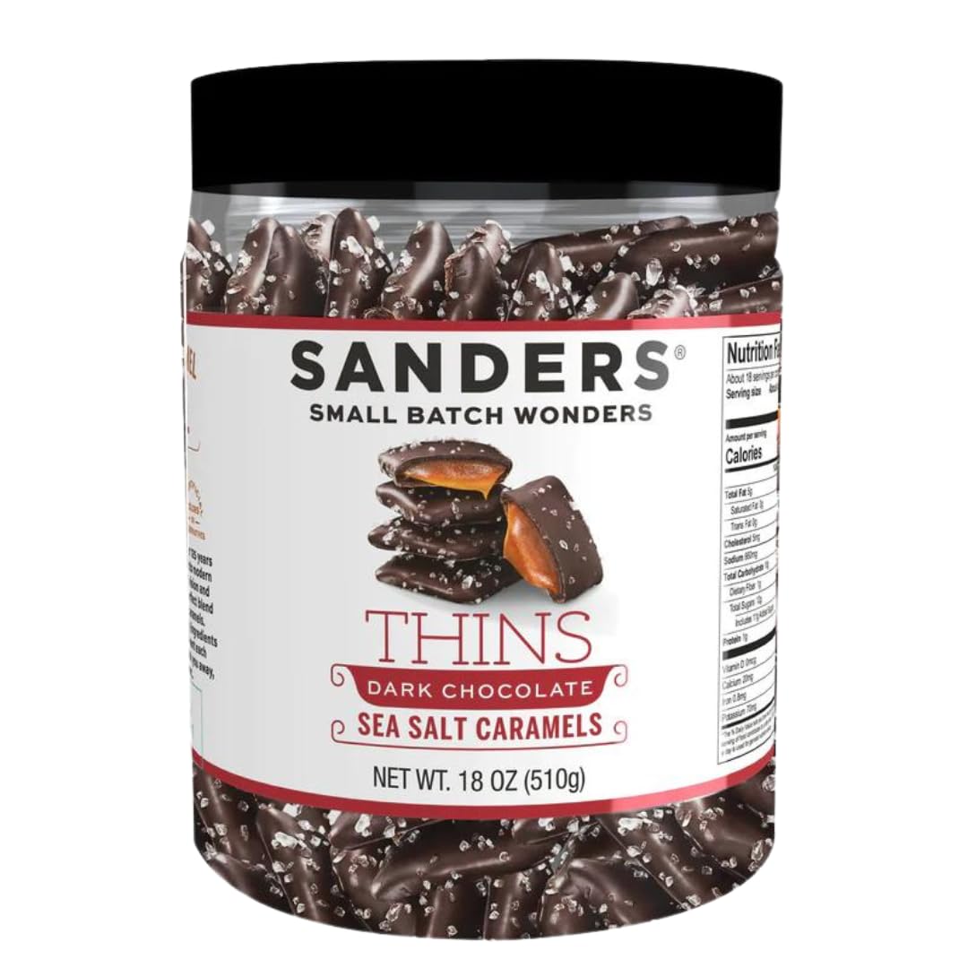 Sanders Thins, Sea Salt Caramels, Milk Chocolate & Dark Chocolate Variety, 18 Oz Tubs (Pack of 2)