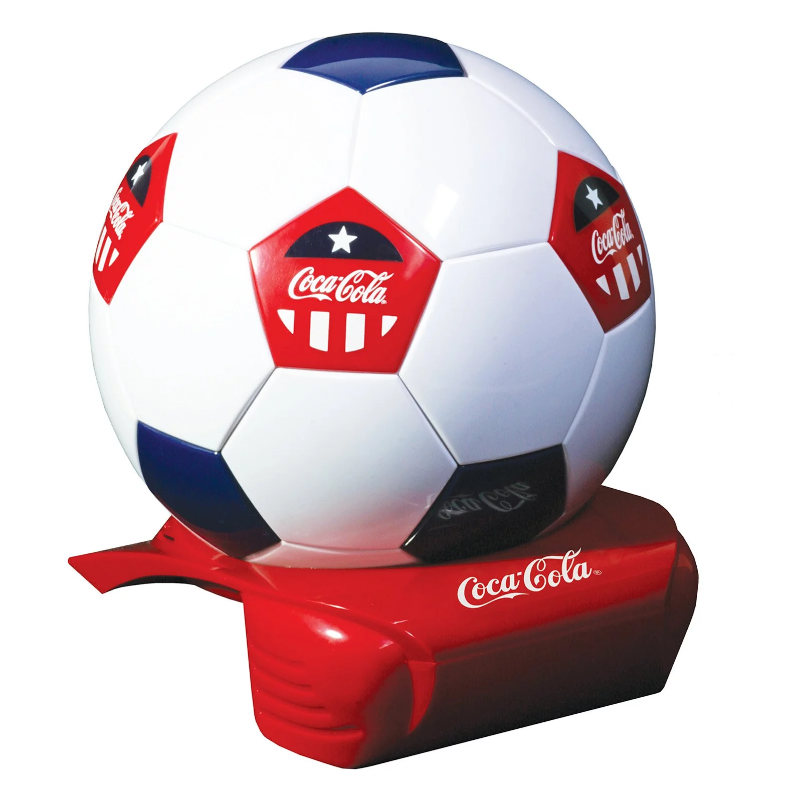 Coca-Cola Soccer Ball Mini Fridge, 5 Can Beverage Cooler White Red Black