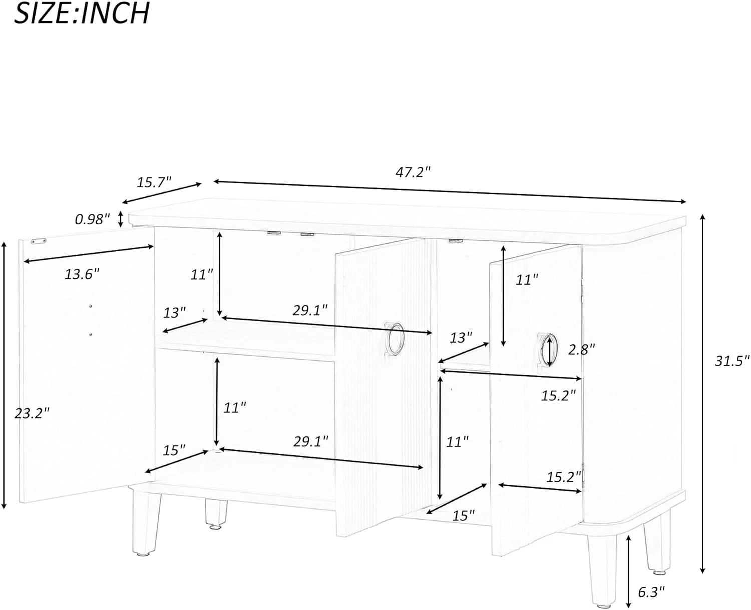 Sidebaord Buffet Cabinet Accent Storage Cabinet With 3 Fir Doors, Adjustable Shelf, Solid Wood Legs, Wooden Entryway Cabinet For Study, Corridors,And Entrances (Black)