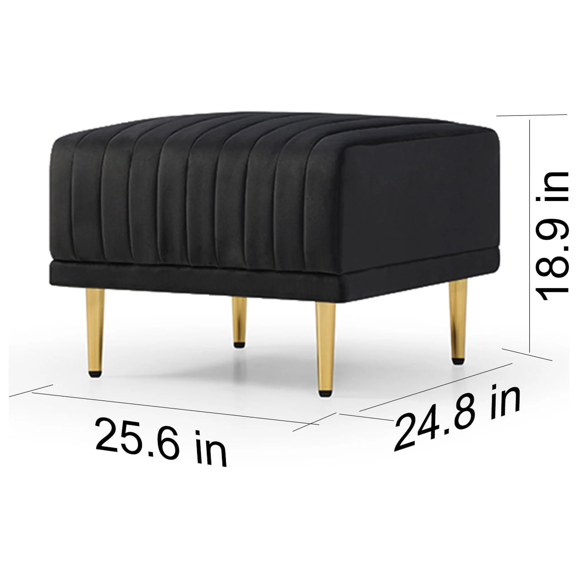 Living Room Ottoman Black Velvet Channel Tufted to Combine with Sectional Sofa
