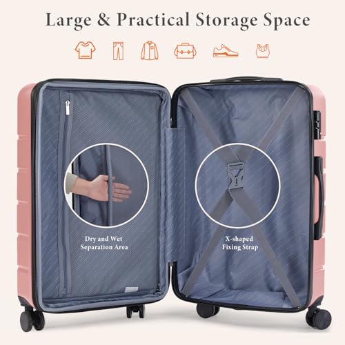 Sweetcrispy Carry on Luggage, Hard Shell ABS, Double Spinner Wheels Lightweight Suitcase TSA Lock, Navy Blue, 24 Inch