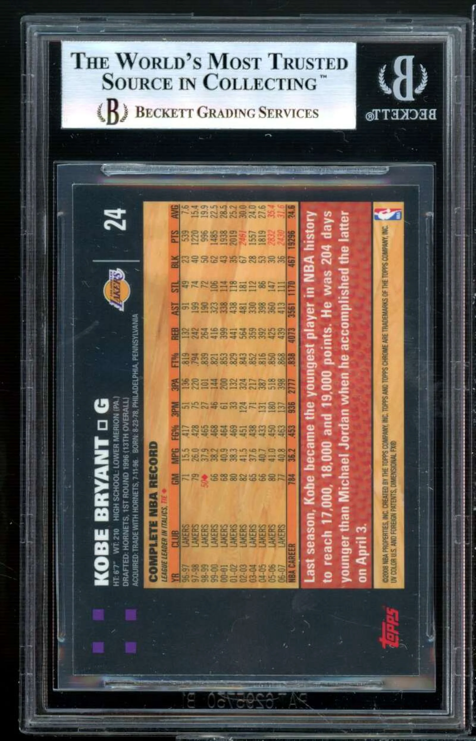 Kobe Bryant Card 2007-08 Topps Chrome #24 BGS 9 (9.5 9.5 9.5 8.5)