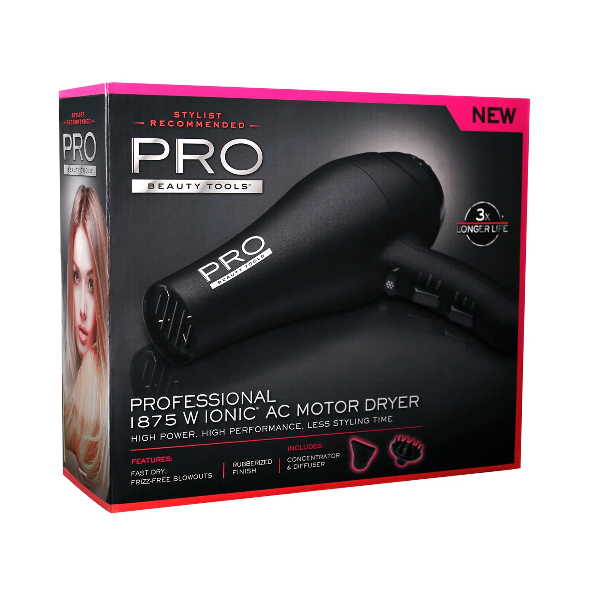 PRO Beauty Tools Professional Ionic Hair Dryer, 1875 Watts, Black