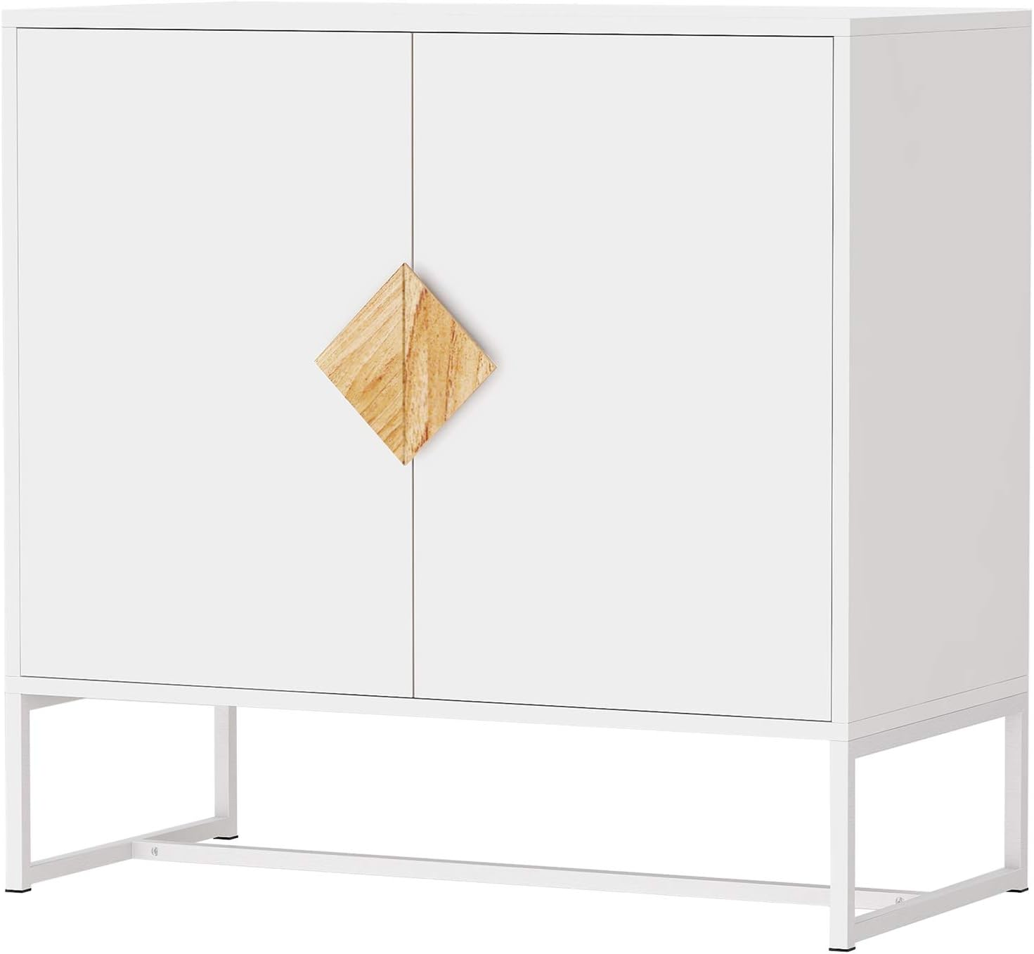 GIA Home Furniture Series Modern Solid Wood Kitchen Buffet Cabinet with 2 Doors Shape Square Handle Design,Double Storage Sideboard for Dinning,Living Room,TV Stand, 32 Inch, White