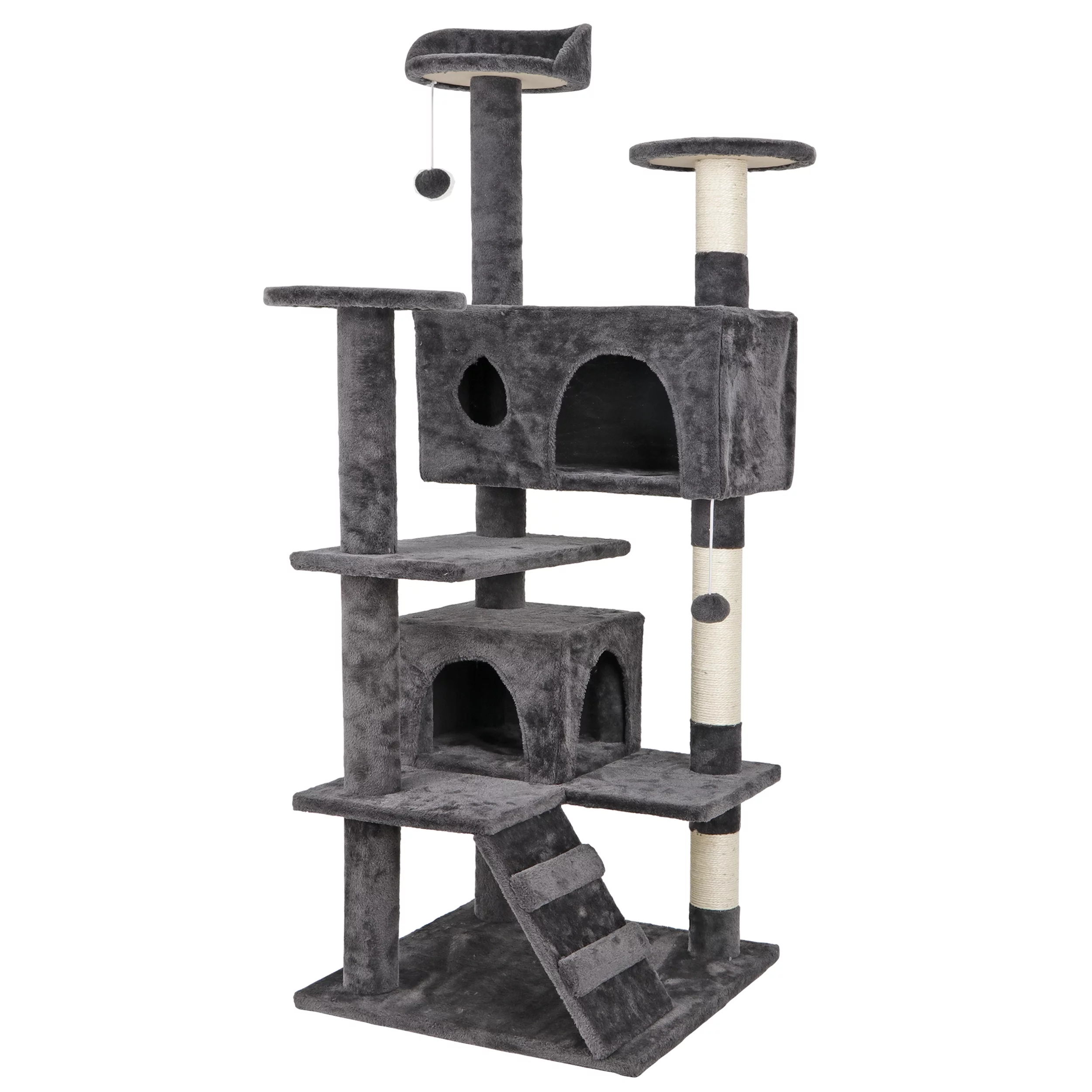 HomGarden 53'' Cat Tree Cat Tower Condo W/Scratching Posts, Kitten Play House Dark Gray