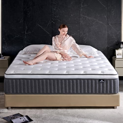 10 Inch Queen Size Hybrid Mattress with Gel Memory Foam and Individual Pocketed Coils for Motion Isolation & Edge Support, Medium Firmness for Pressure Relief, CertiPUR-US Certified,in a Box
