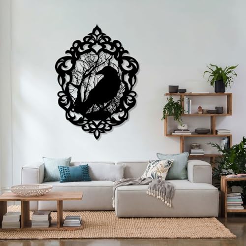 Metal Gothic Wall Art, Gothic Metal Wall Decor, Crow Wall Decor, Metal Bird Wall Art, Gothic Wall Decor, Halloween Wall Decor, Wall Decor Living Room (Gold, 13x19 in | 34x47 cm)