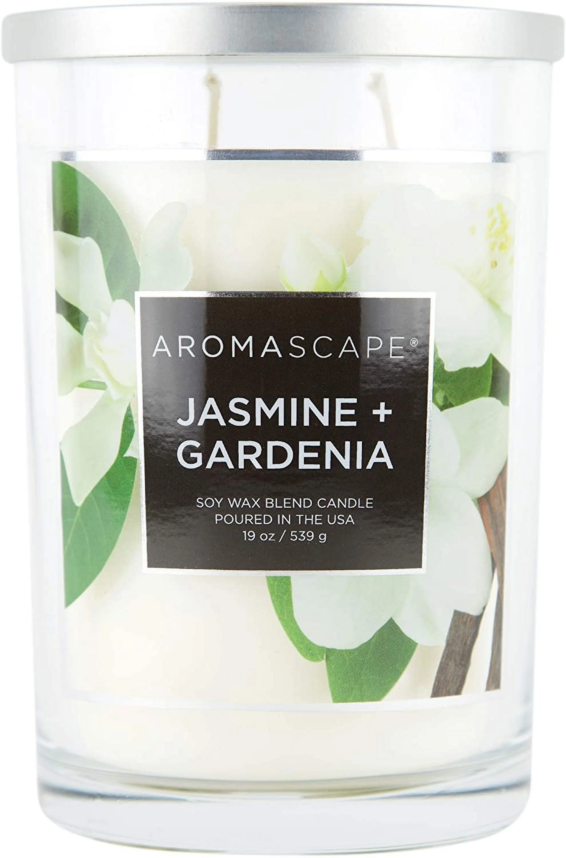 Aromascape PT41917 2-Wick Scented Jar Candle, Jasmine & Gardenia, 19-Ounce, White