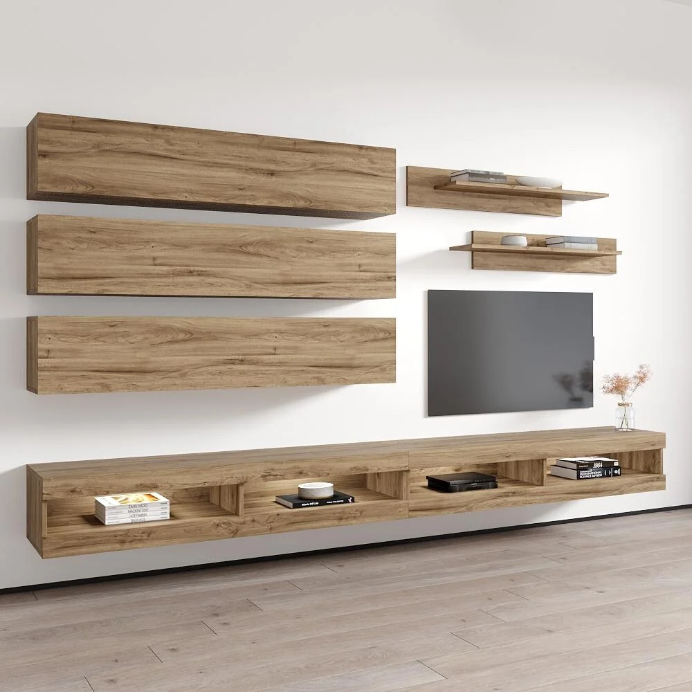 Meble Furniture Fly J1 34TV Wall Mounted Floating Modern Entertainment Center Oak