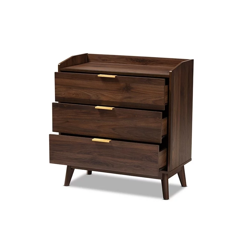 Baxton Studio Lena Mid-Century Modern Walnut Brown Finished 3-Drawer Wood Chest
