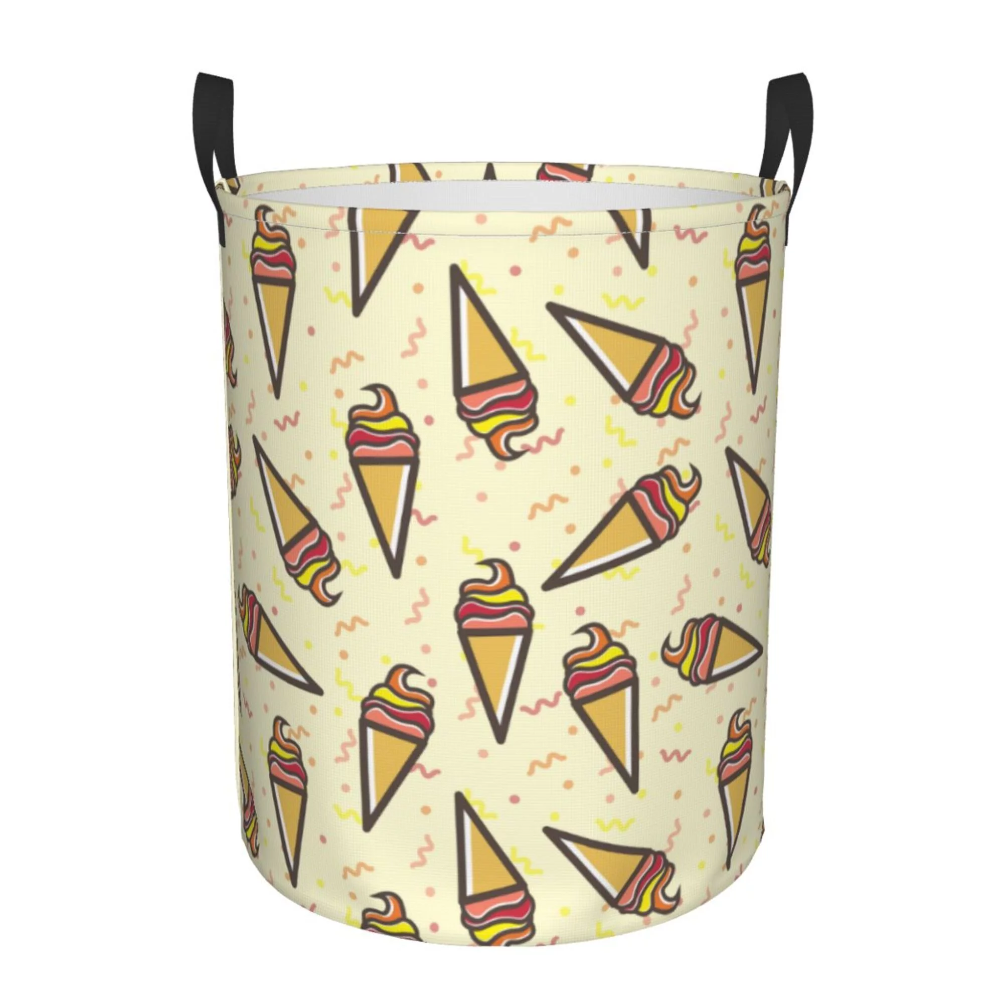 TEQUAN Waterproof Laundry Hampers, Sweet Doodle Dessert Pattern Pattern Clothes Storage Basket with Handle (M)