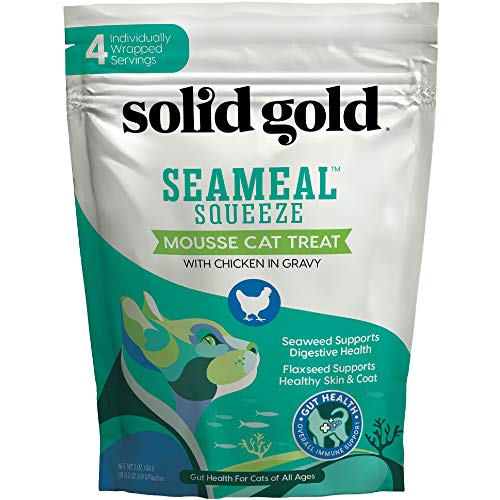 Solid Gold Lickable Cat Treats - Limited Ingredient Chicken SeaMeal™ Squeezable Healthy Cat Treats for Indoor Cats - Snack & Topper Squeeze Ups for Cats w/Seaweed for Gut & Immune Support - 3oz/30ct