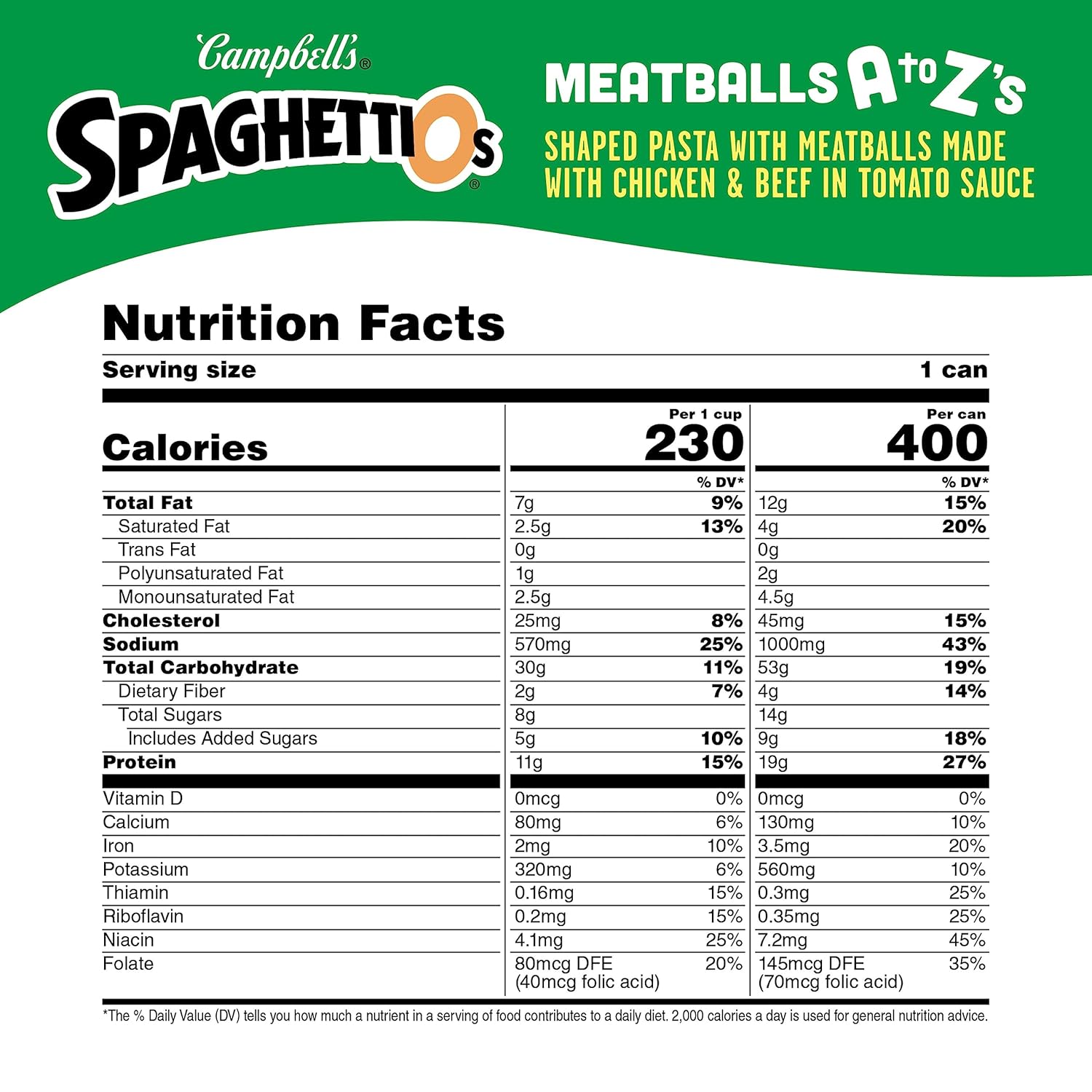 SpaghettiOs A to Z's Canned Pasta with Meatballs, 15.6 oz Can (Pack of 12)