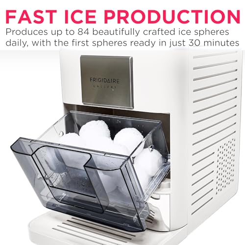 Frigidaire, Countertop Artisanal Sphere Ice Machine, Transparent Window, Gourmet Ice Maker, 84 Sphere per Day Capacity, Auto Self Cleaning Ice Making Machine (White)