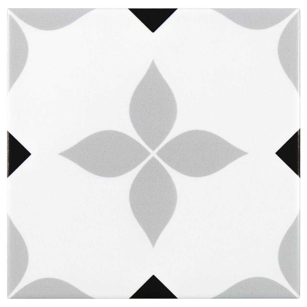 Boutique Ceramic Shadow Point Black and White and Grey 6-in x 6-in Matte Porcelain Encaustic Floor and Wall Tile LW2007017
