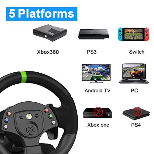 DOYO Xbox 360 Gaming Racing Steering Wheels with Pedals and Paddle Shifters for PC, 180° Volante PC with gas Pedal for Playstation 3, Switch, Android Plug and Play with Height and Tilt Adjustable