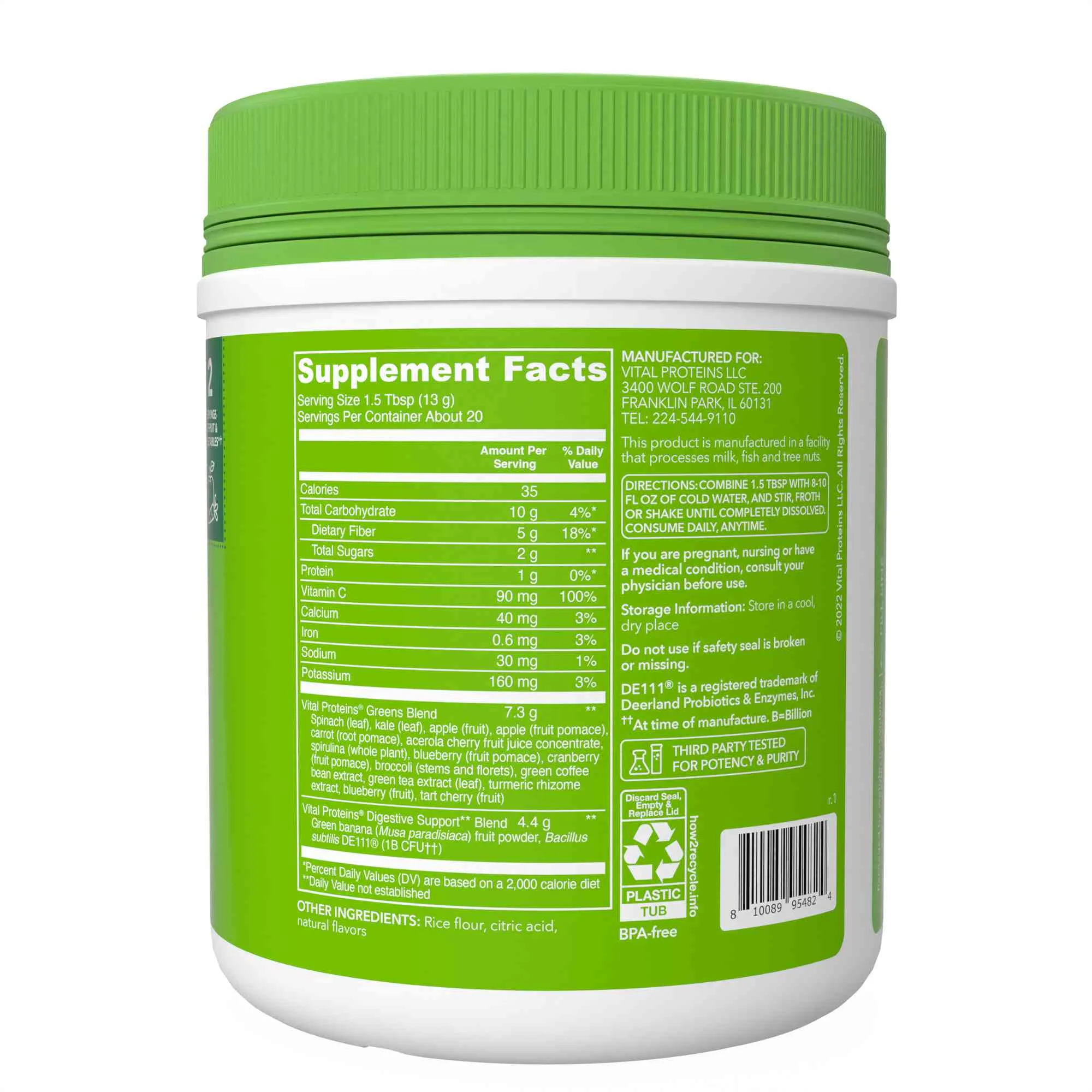 Vital Proteins Daily Greens Probiotic & Digestive Support, Green Apple, 9.34 oz