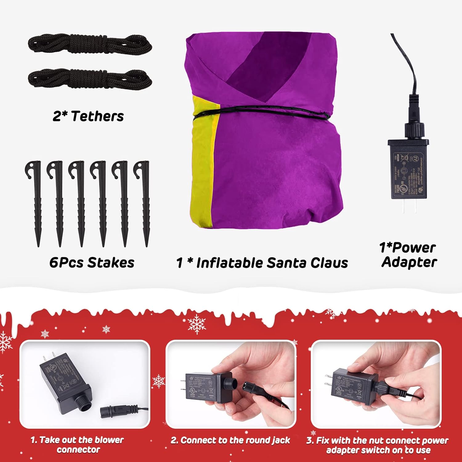 Christmas Inflatables 6 Ft Christmas Outdoor Decorations Inflatable Santa Claus with Gift Boxes Xmas Santa Claus Blow Up Yard Decor, Built-in LED Lights with Tethers, Stakes for The Yard, Lawn, Garden