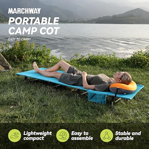 MARCHWAY Lightweight Folding Tent Camping Cot Bed with Lever Lock, Easy Setup Portable Compact for Outdoor Travel, Hunting, Hiking, Motorcycling, Support 330Lbs (Black)