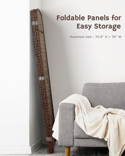 JOSTYLE Folding Privacy Room Divider, 4 Panel Screen Divider 6 ft. Tall Freestanding Extra Wide Rattan Room Partition Wall Separation Dividers, Grey