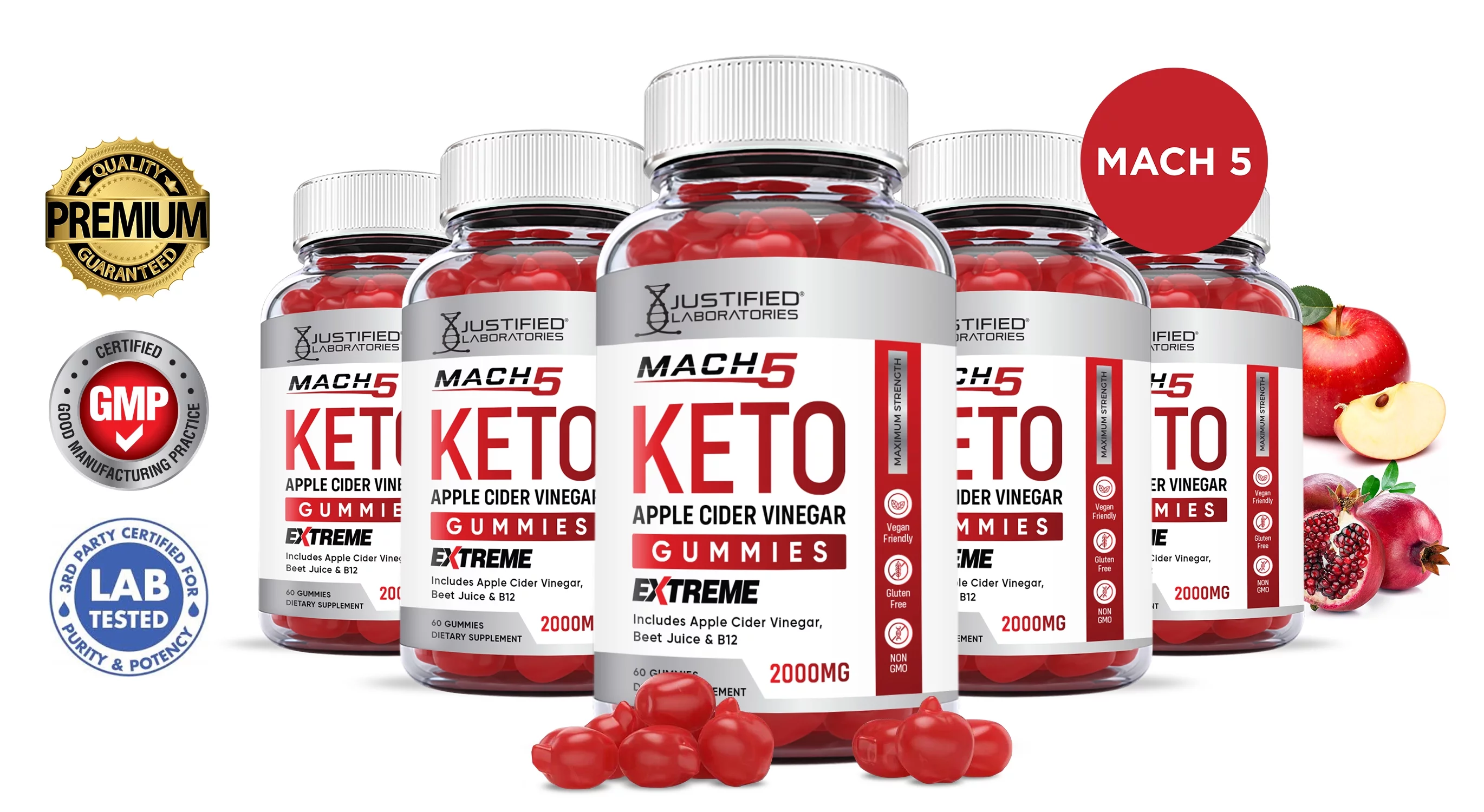 (5 Pack) Mach 5 Keto Extreme ACV Gummies 2000mg Dietary Supplement 300 Gummys