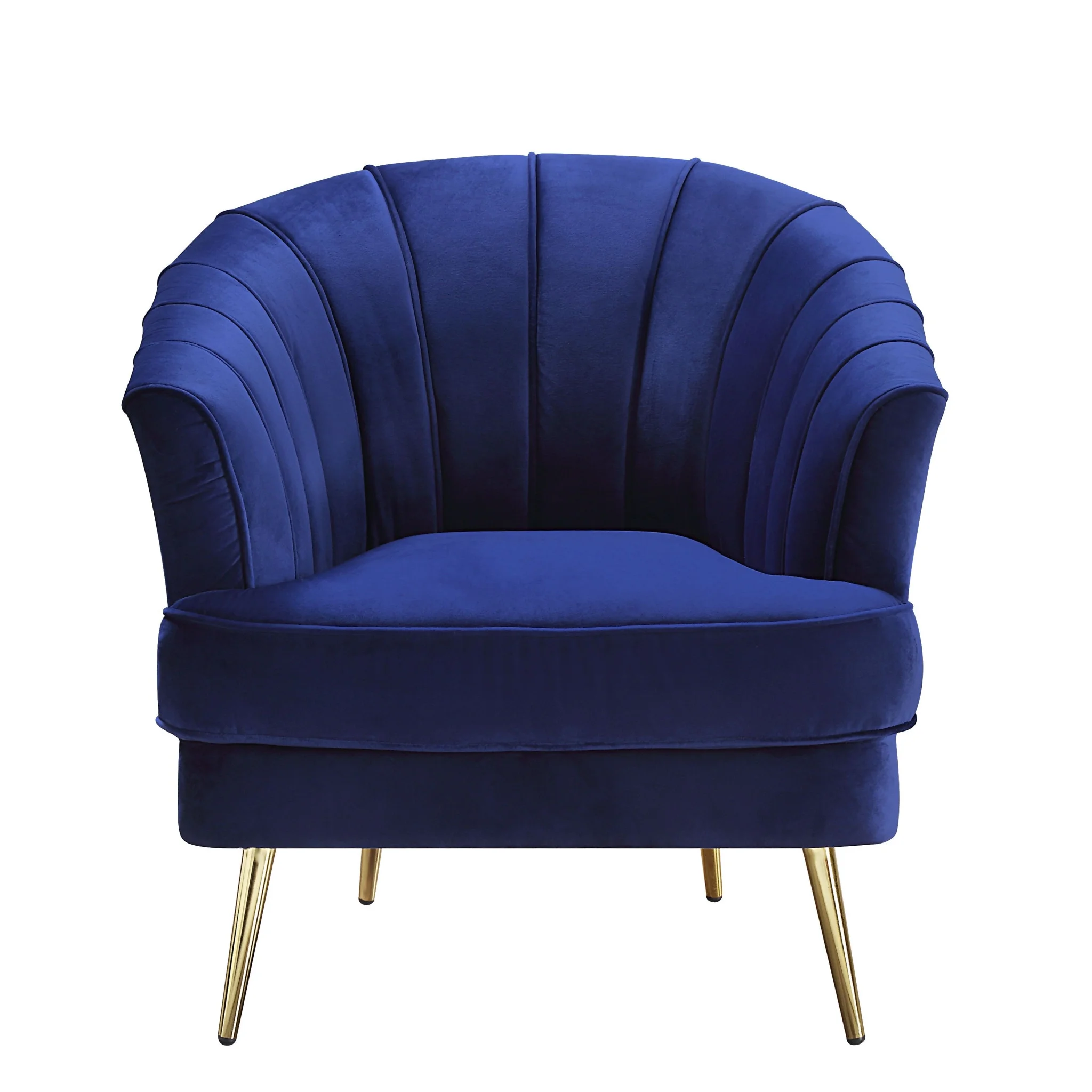 HomeRoots 491098 32 x 31 x 30 in. Blue Velvet & Gold Striped Barrel Chair