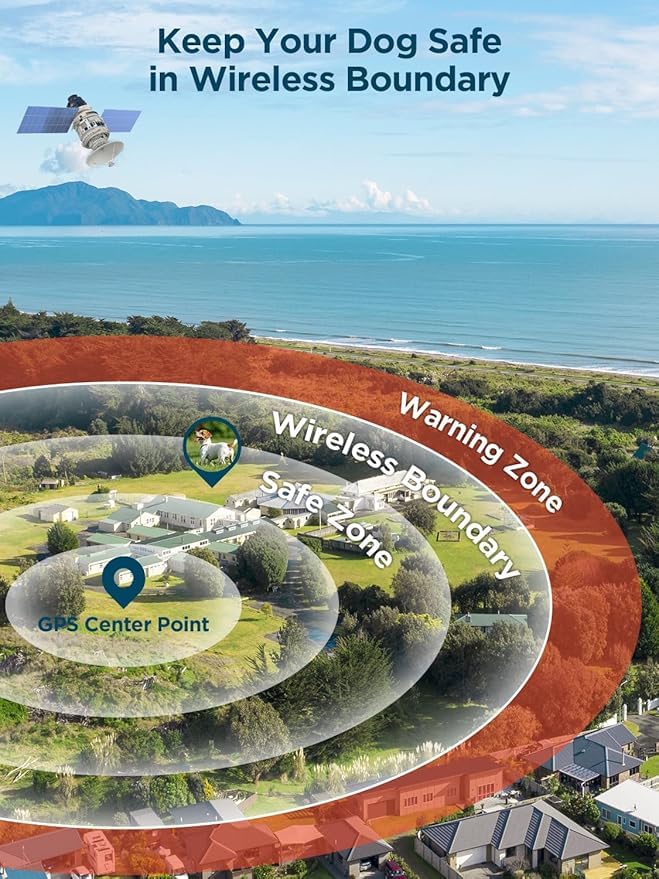 GPS Wireless Dog Fence, Electric Fence Collar with 3 Warning Modes, Wireless Dog Fence for Outdoor Use,Range 65-3290 FT, Waterproof& Rechargeable Pet Containment System for Most Dogs