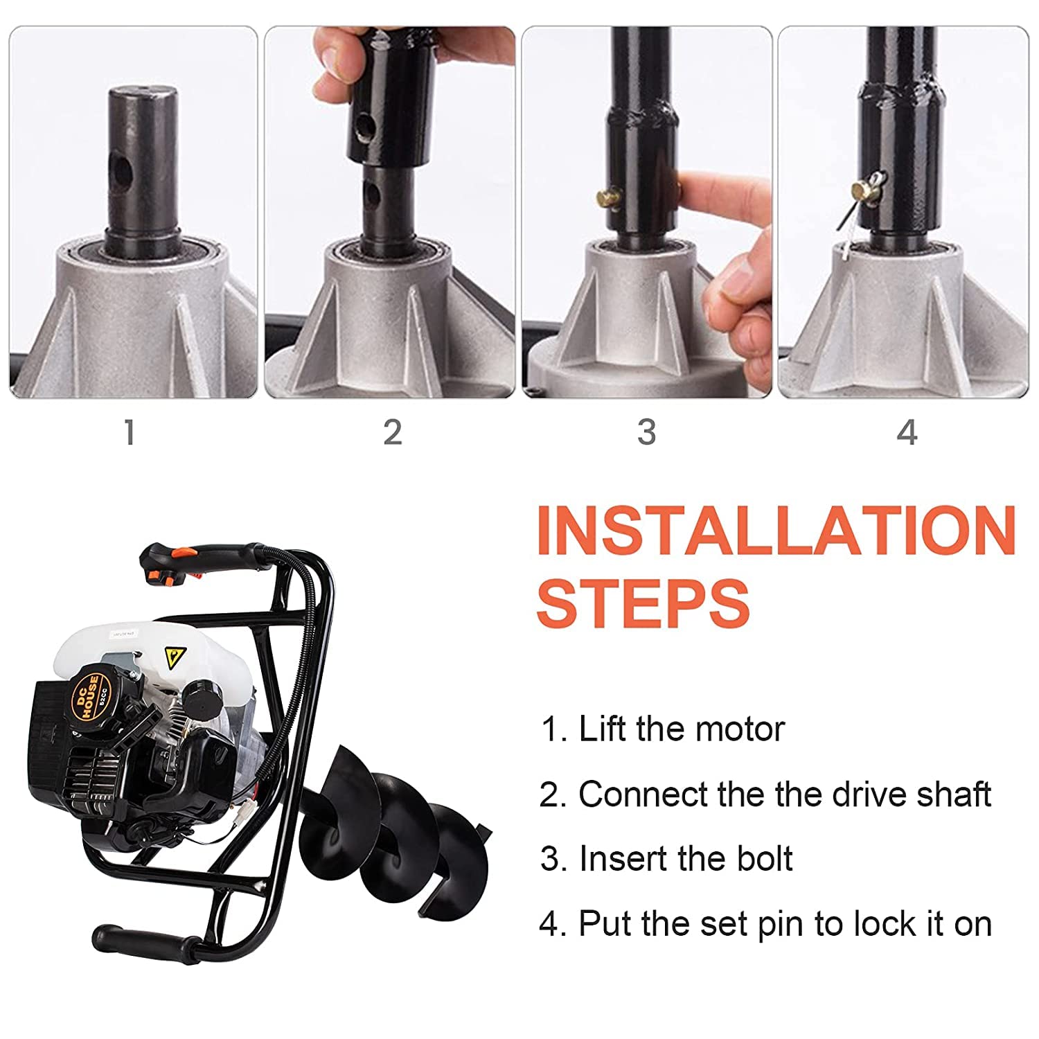 DC HOUSE 52cc 2.4HP Gas Powered Post Hole Digger with Two Earth Auger Drill Bit 6