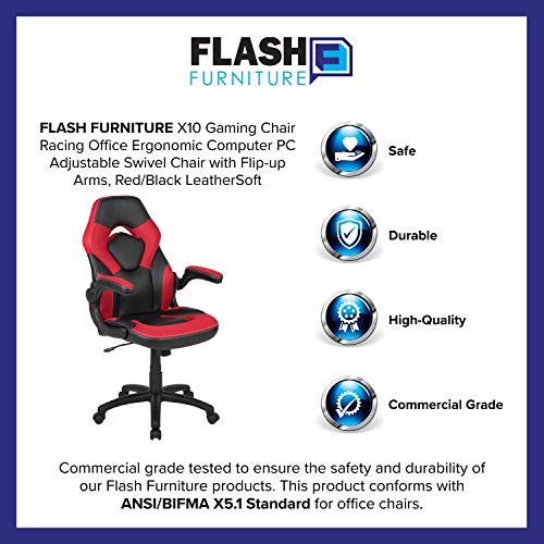 Flash Furniture X10 High-Back LeatherSoft Racing Style Gaming Chair with Flip-Up Arms, Ergonomic Padded Swivel Computer Chair, Blue/Black
