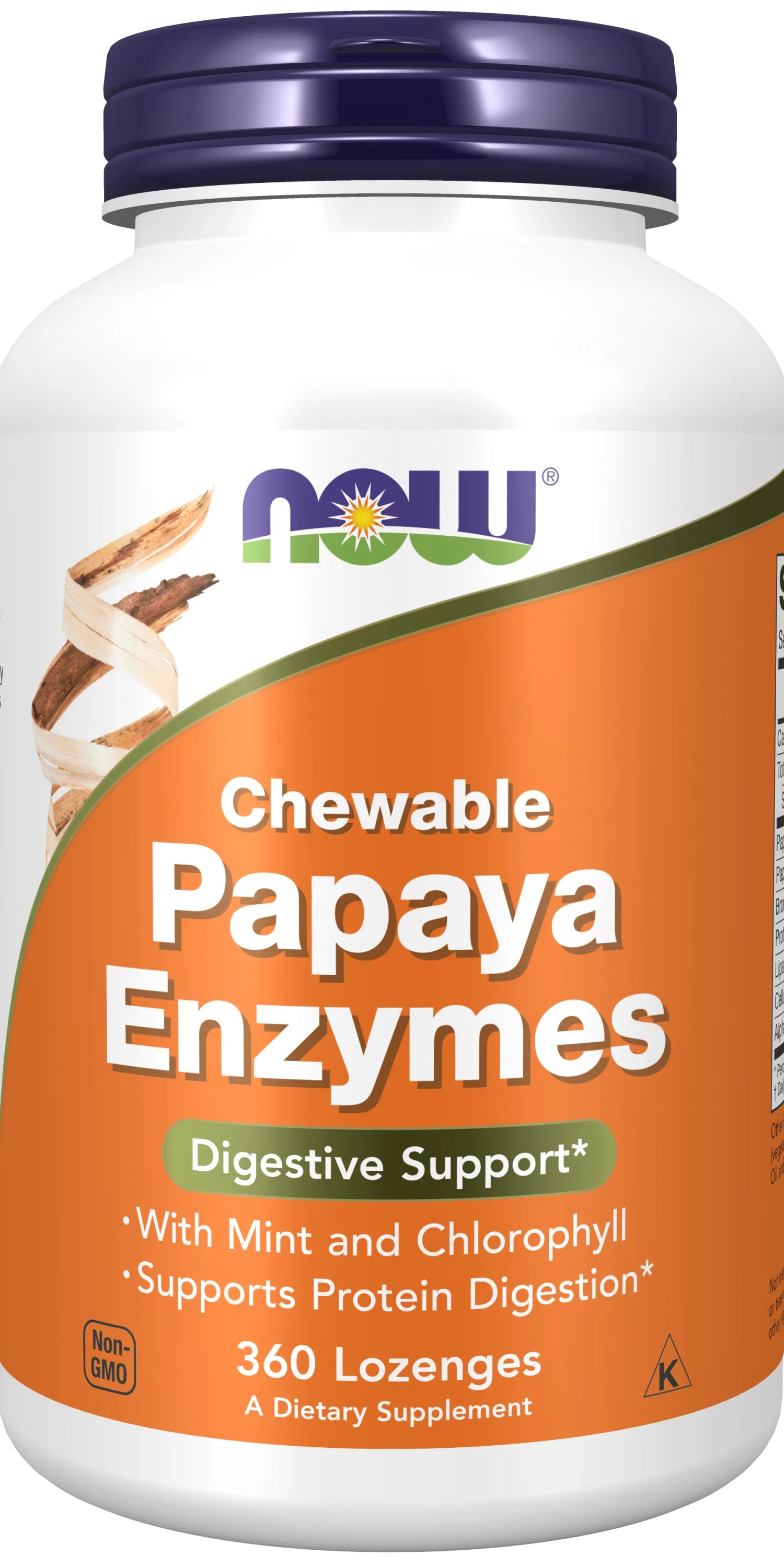 NOW Supplements, Papaya Enzyme with Mint and Chlorophyll, Digestive Support*, 360 Chewable Lozenges