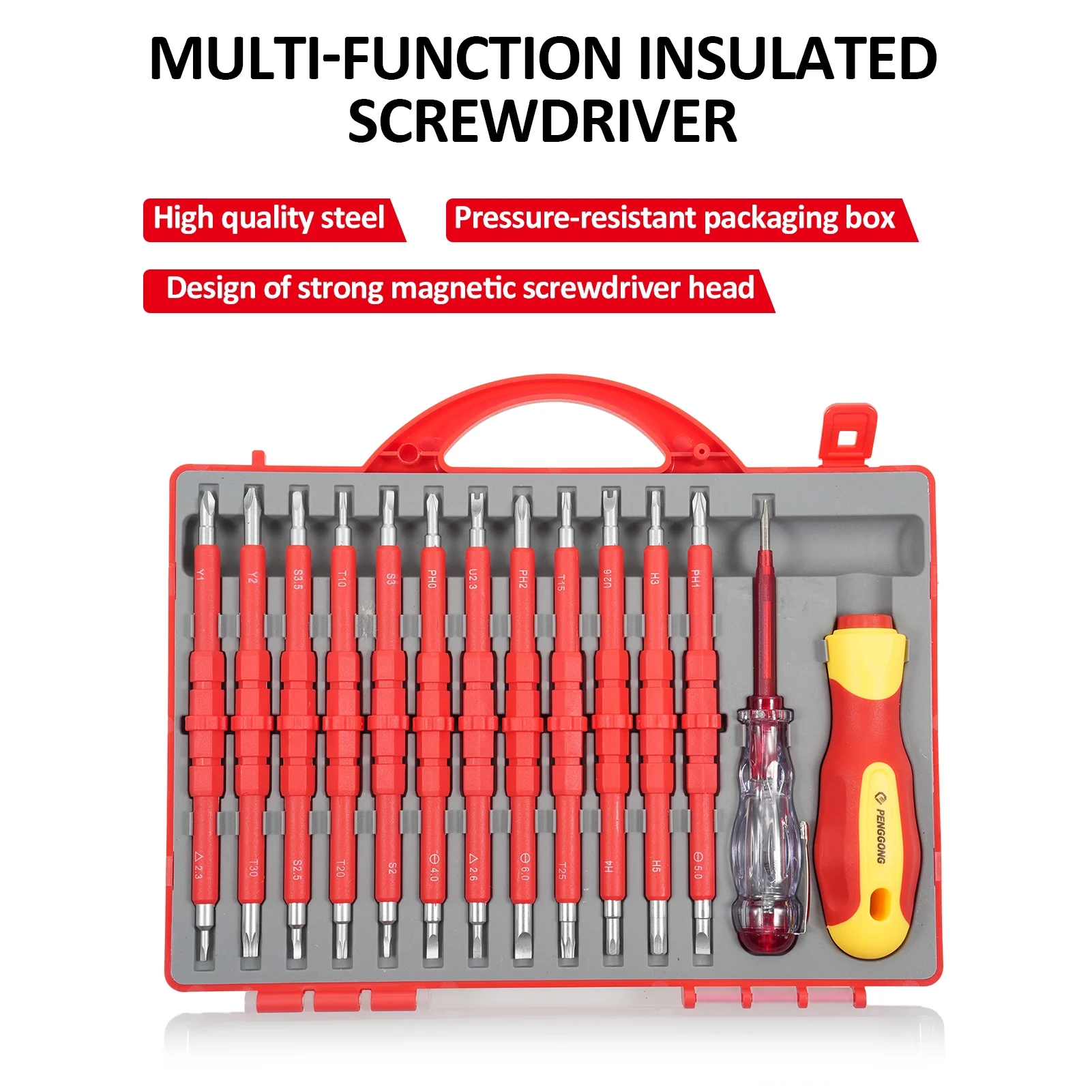 PENGGONG Screwdriver suits,Test Pencil 9714B Premium Professional Set 500V Set 12Pcs Premium - Professional Tool All-in-One Premium Handle All-in-One Premium Set 12Pcs Tool 500V Non-Slip Handle