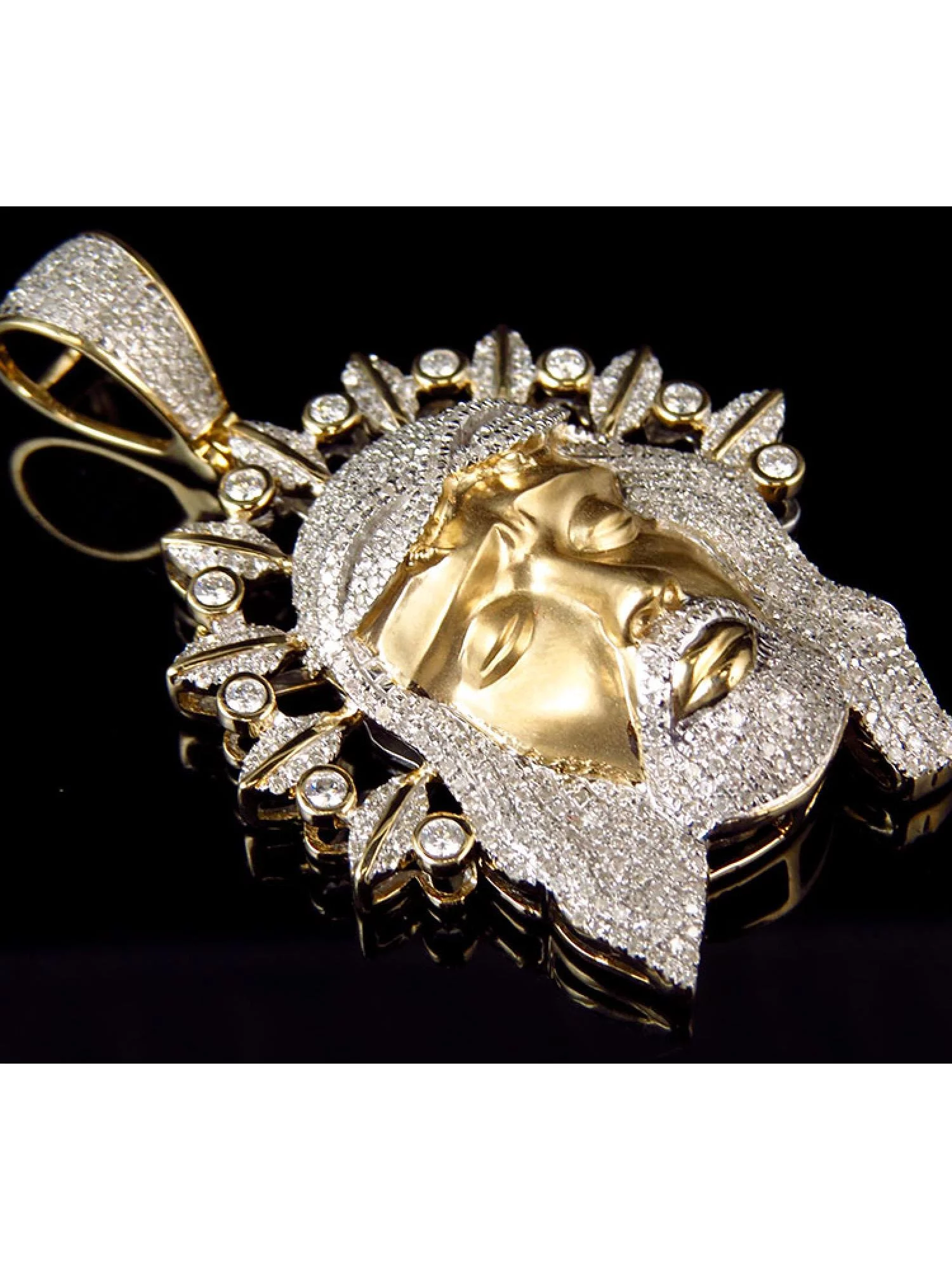 Men's XL Yellow Gold Jesus Face piece with Halo Diamond Pendant (2.50ct)