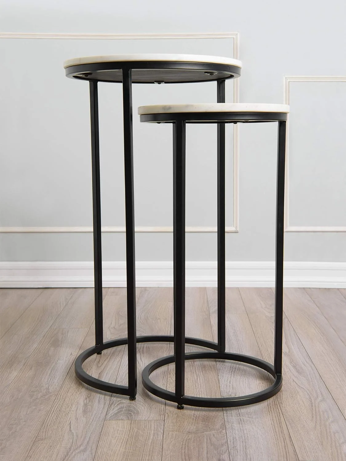 TJUNBOLIFE Ellery Marble Nesting Tables - Whtie & Black - 15½\u201C L x 15½\u201C W x 28\u201D H
