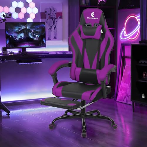 Gaming Chair with Linkage Armrest & Footrest, High Back Video Gaming Chair, Black