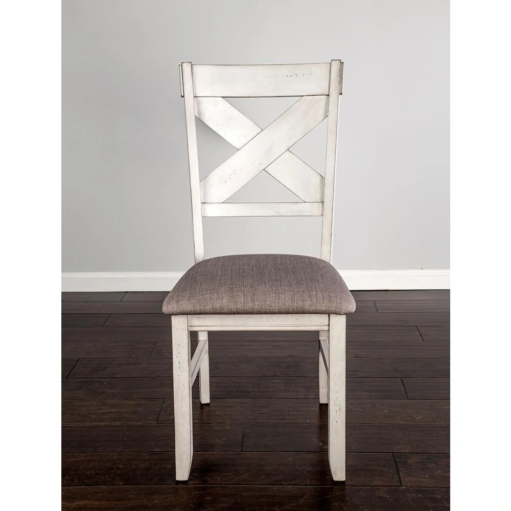 Bernards Homestead Solid Wood Cross Back Side Chair in Antique White (Set of 2)