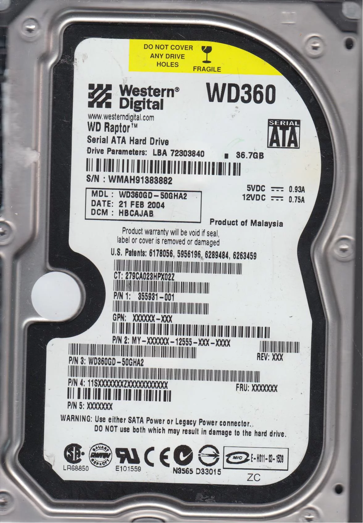 WD360GD-50GHA2, DCM HBCAJAB, Western Digital 36.7GB SATA 3.5 Hard Drive